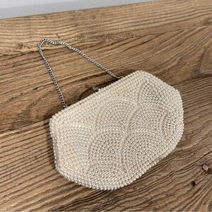 Vintage Beaded Evening Bag – Ivory Pearl Clutch with Chain Strap